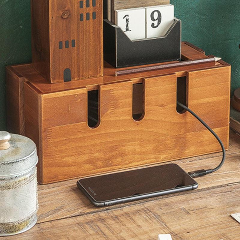 Surge Protector Rack - Wood Cable Organizer Box for Extension