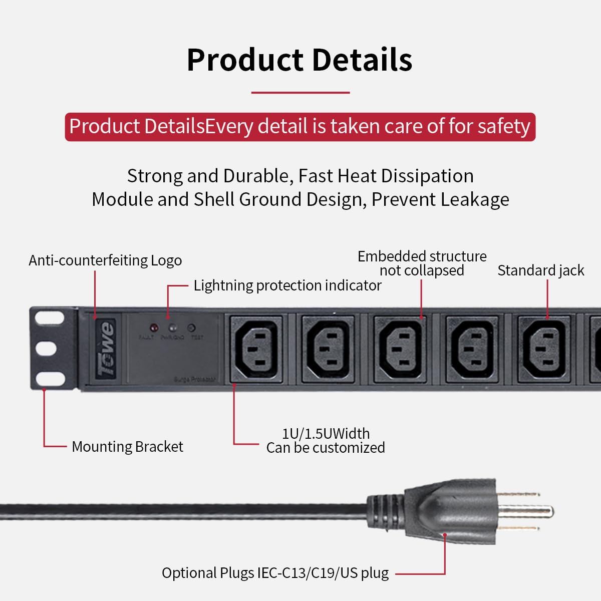 TOWE 8 Outlet IEC C13 Metal PD - Surge Protector Rack 评论和价格